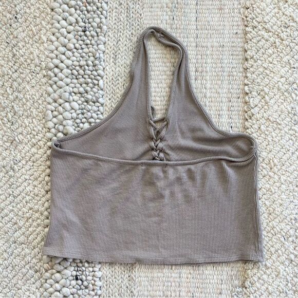 Kendall Kylie V-Neck Grey Ribbed Halter Tank Top Sleeveless Size Medium - Picture 2 of 7